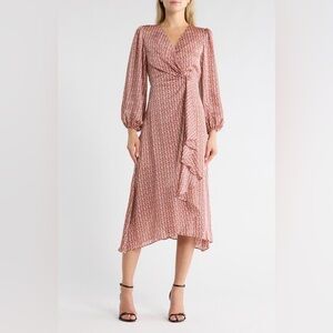 Maje Pink Mini Fleurs Floral Wrap Midi Dress Size 34 NWT